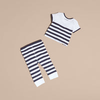 NAVY Coffret cadeau bébé deux pièces en coton rayé avec appliqués