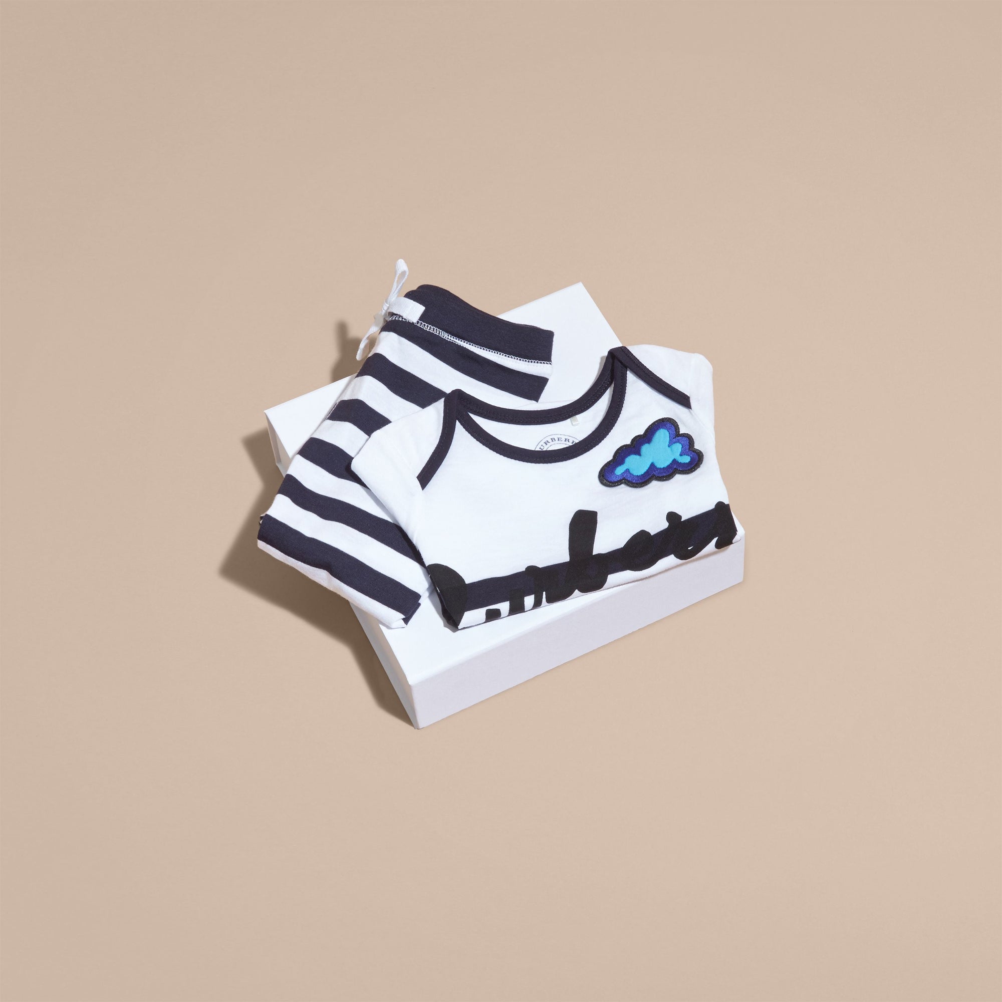 NAVY Coffret cadeau bébé deux pièces en coton rayé avec appliqués