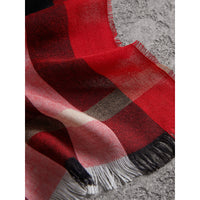 Écharpe légère en laine et cachemire à motif check - Rouge parade