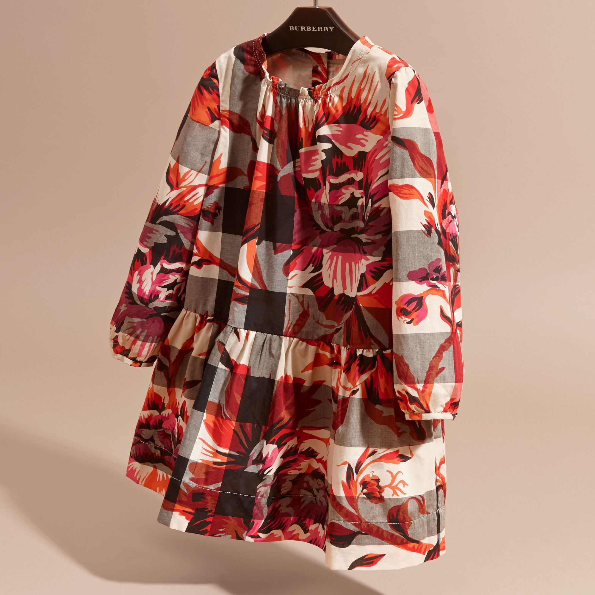 PINK AZALEA Robe en coton à motif check avec imprimé à pivoines roses