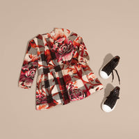 PINK AZALEA Robe en coton à motif check avec imprimé à pivoines roses