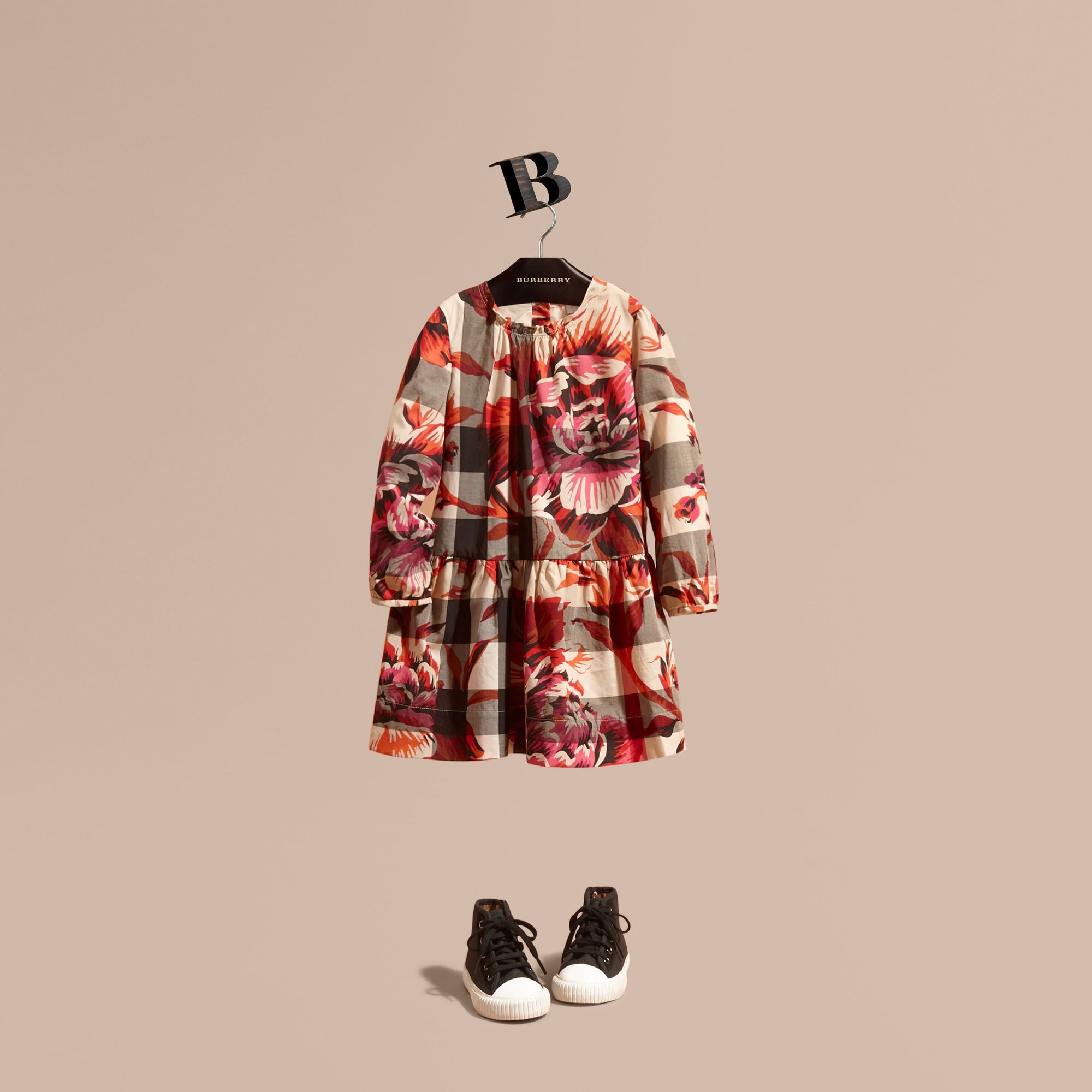PINK AZALEA Robe en coton à motif check avec imprimé à pivoines roses