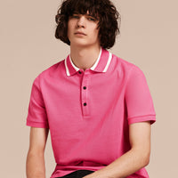 BRIGHT CRIMSON PINK Polo en piqué de coton avec col rayé