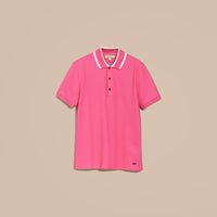 BRIGHT CRIMSON PINK Polo en piqué de coton avec col rayé