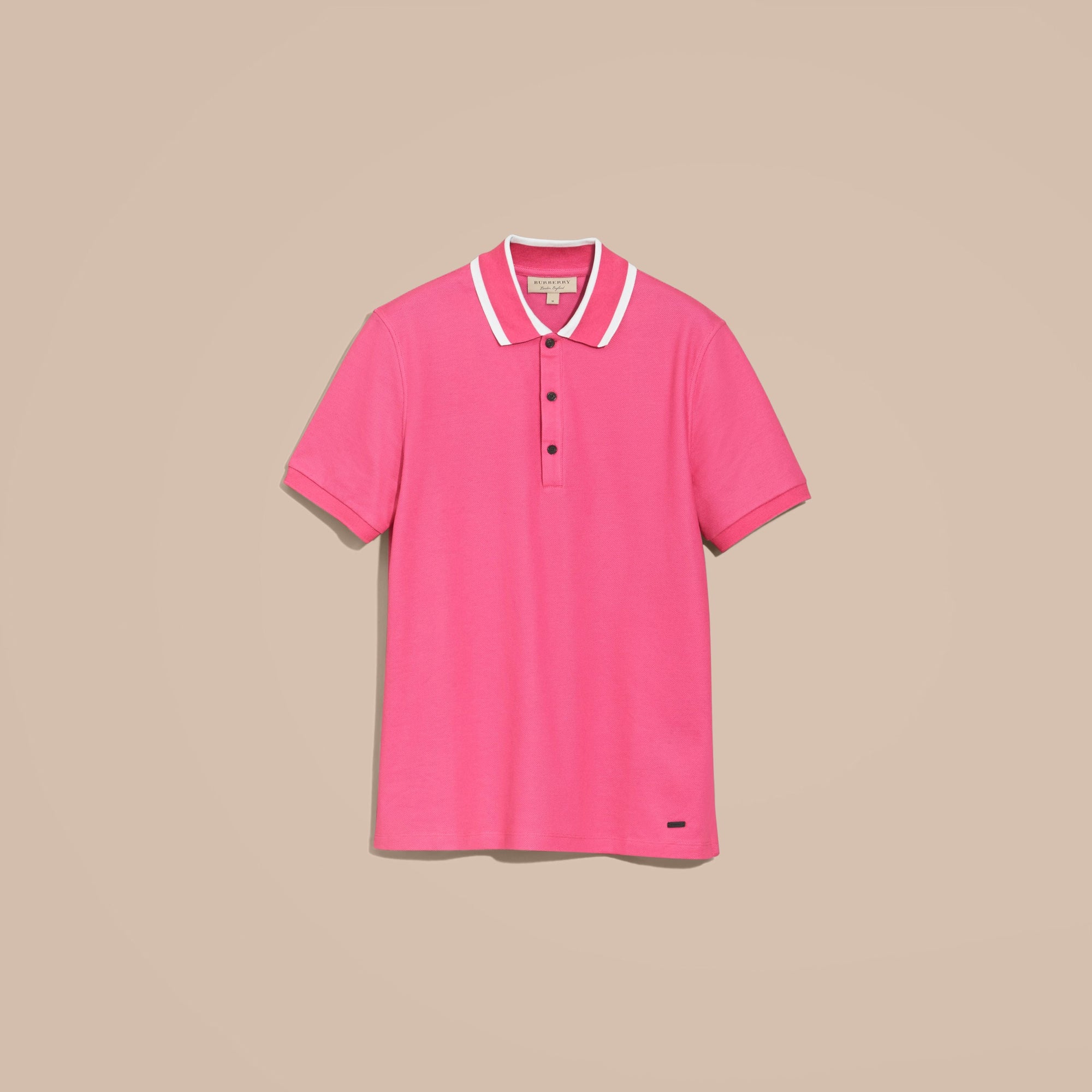 BRIGHT CRIMSON PINK Polo en piqué de coton avec col rayé