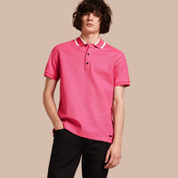 BRIGHT CRIMSON PINK Polo en piqué de coton avec col rayé