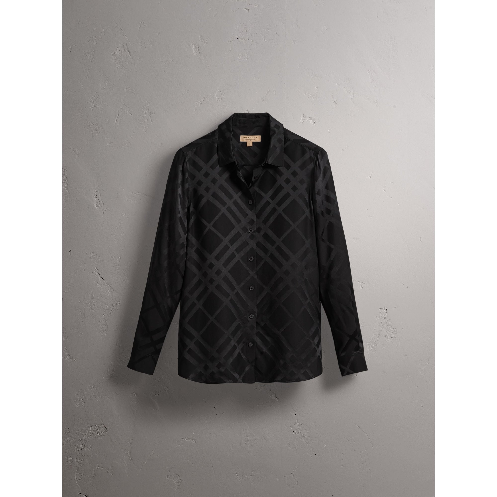 BLACK Chemise en soie à motif check ton sur ton