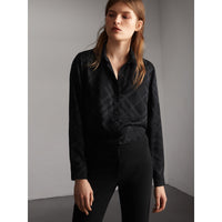 BLACK Chemise en soie à motif check ton sur ton