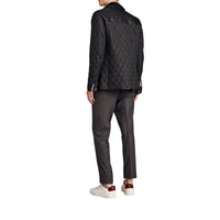 Veste matelassée avec empiècement en cuir d'agneau - Noir