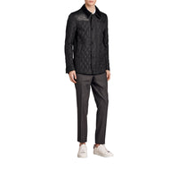 Veste matelassée avec empiècement en cuir d'agneau - Noir