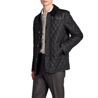 Veste matelassée avec empiècement en cuir d'agneau - Noir