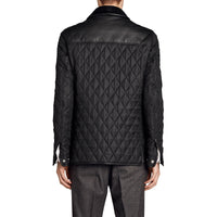Veste matelassée avec empiècement en cuir d'agneau - Noir