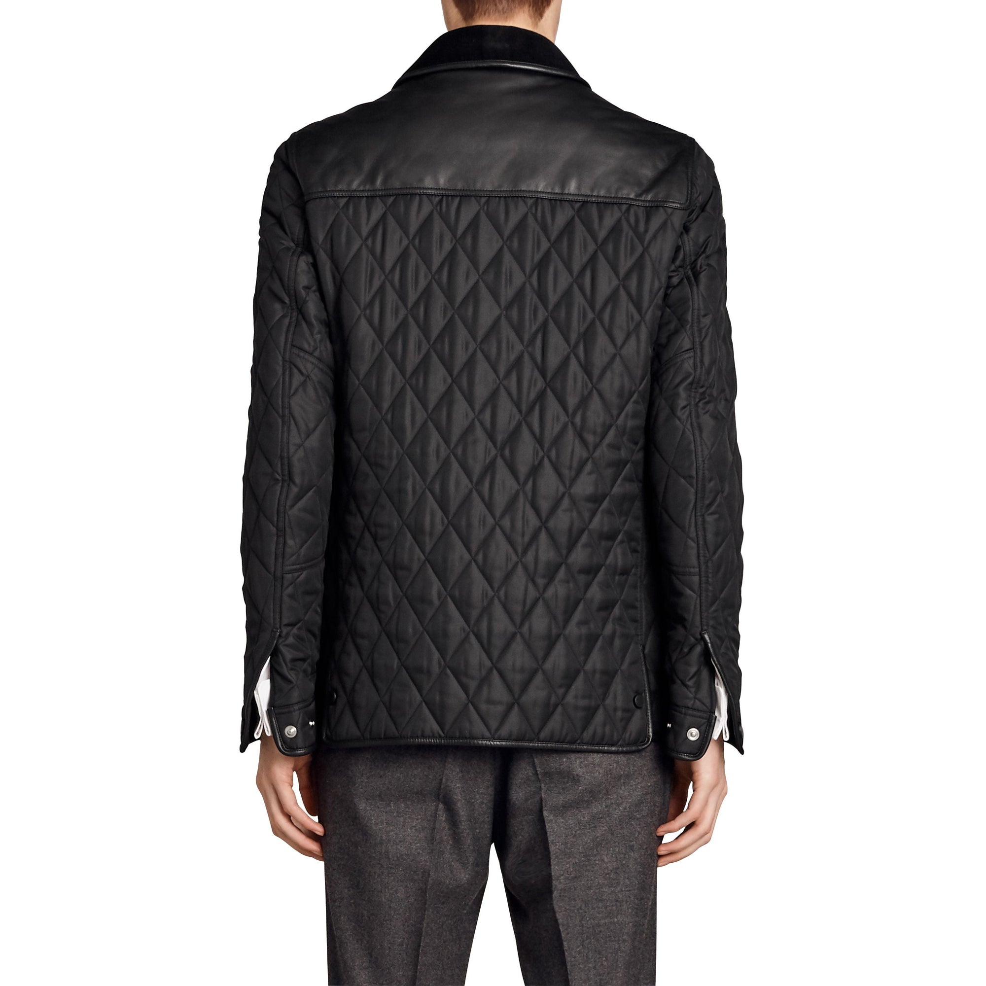 Veste matelassée avec empiècement en cuir d'agneau - Noir