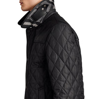 Veste matelassée avec empiècement en cuir d'agneau - Noir