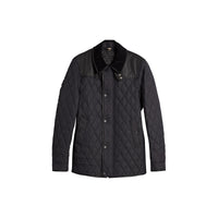 Veste matelassée avec empiècement en cuir d'agneau - Noir
