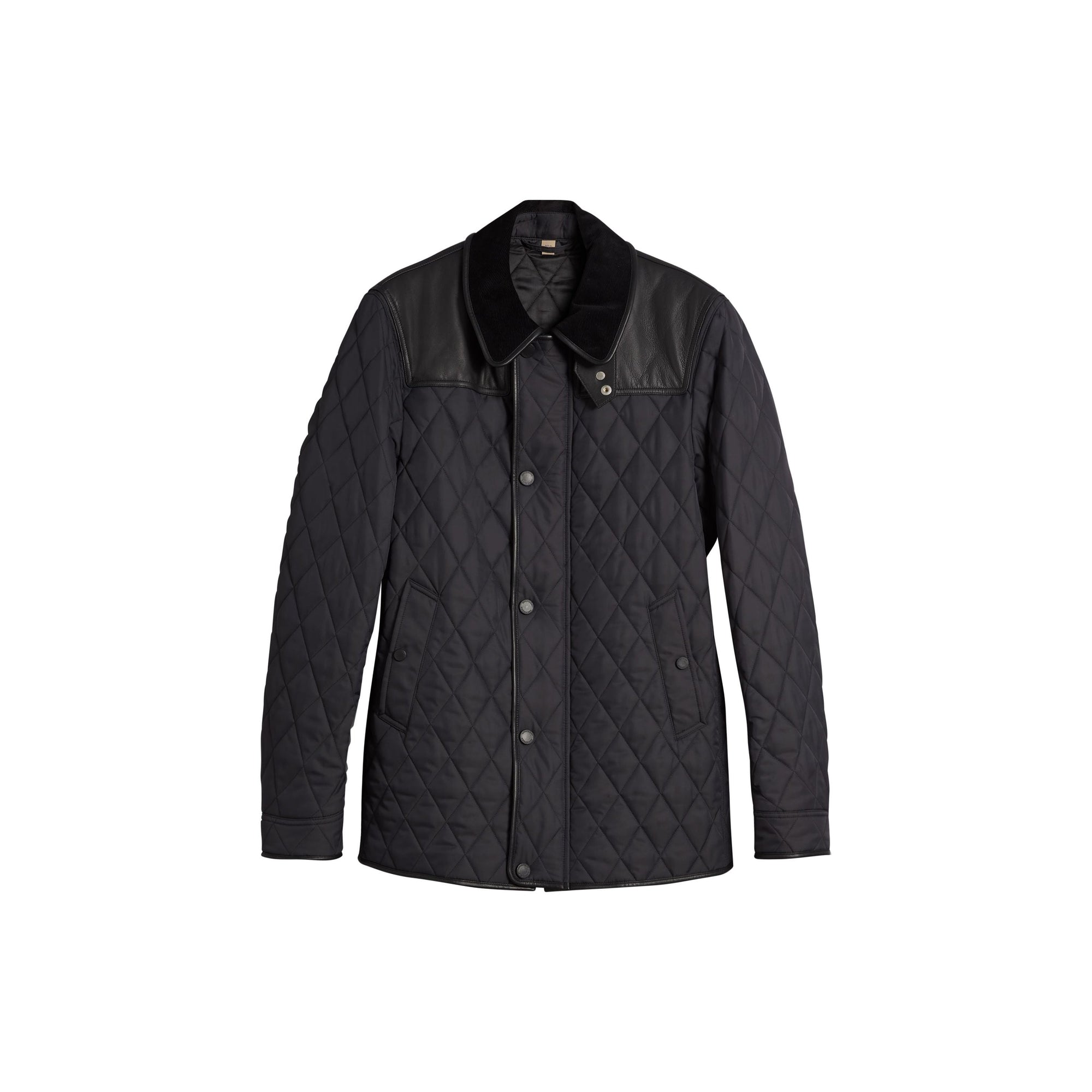 Veste matelassée avec empiècement en cuir d'agneau - Noir