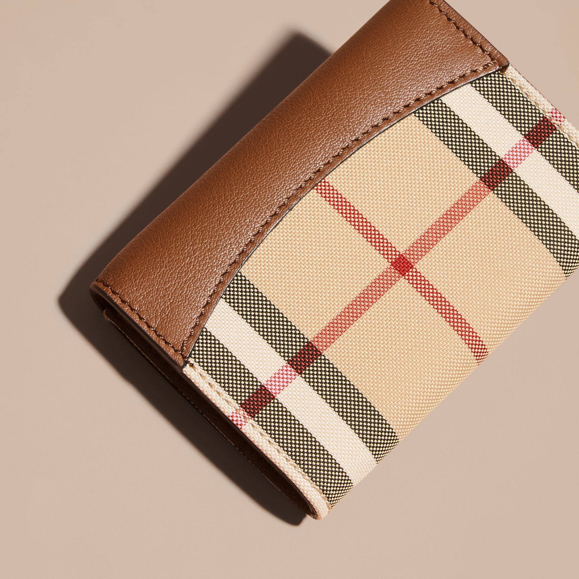 TAN Porte-cartes à motif Horseferry check avec cuir