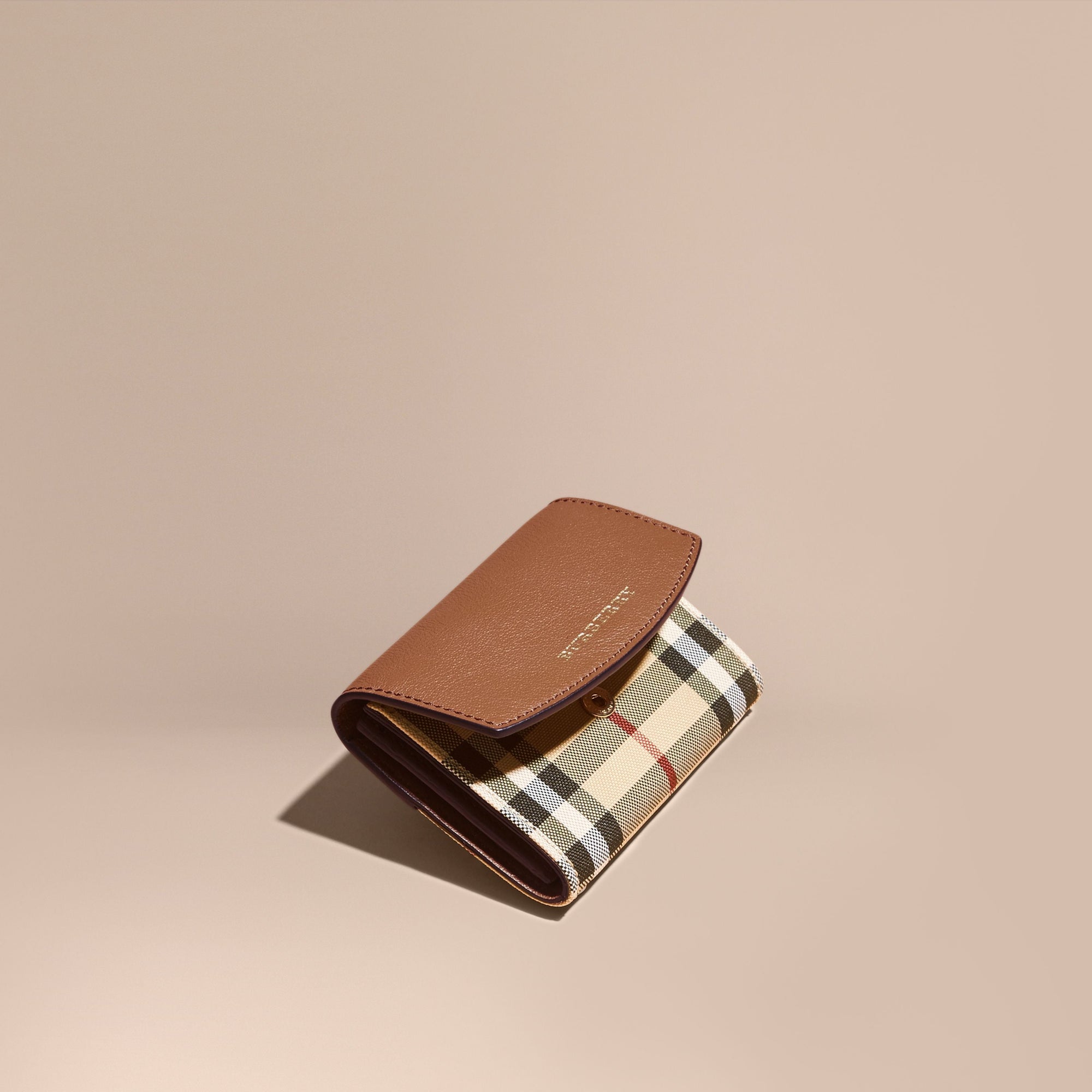 TAN Porte-cartes à motif Horseferry check avec cuir