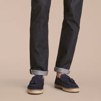 MIDNIGHT BLUE Mocassins espadrilles en cuir velours avec pampilles