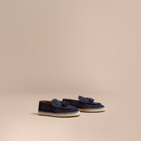 MIDNIGHT BLUE Mocassins espadrilles en cuir velours avec pampilles