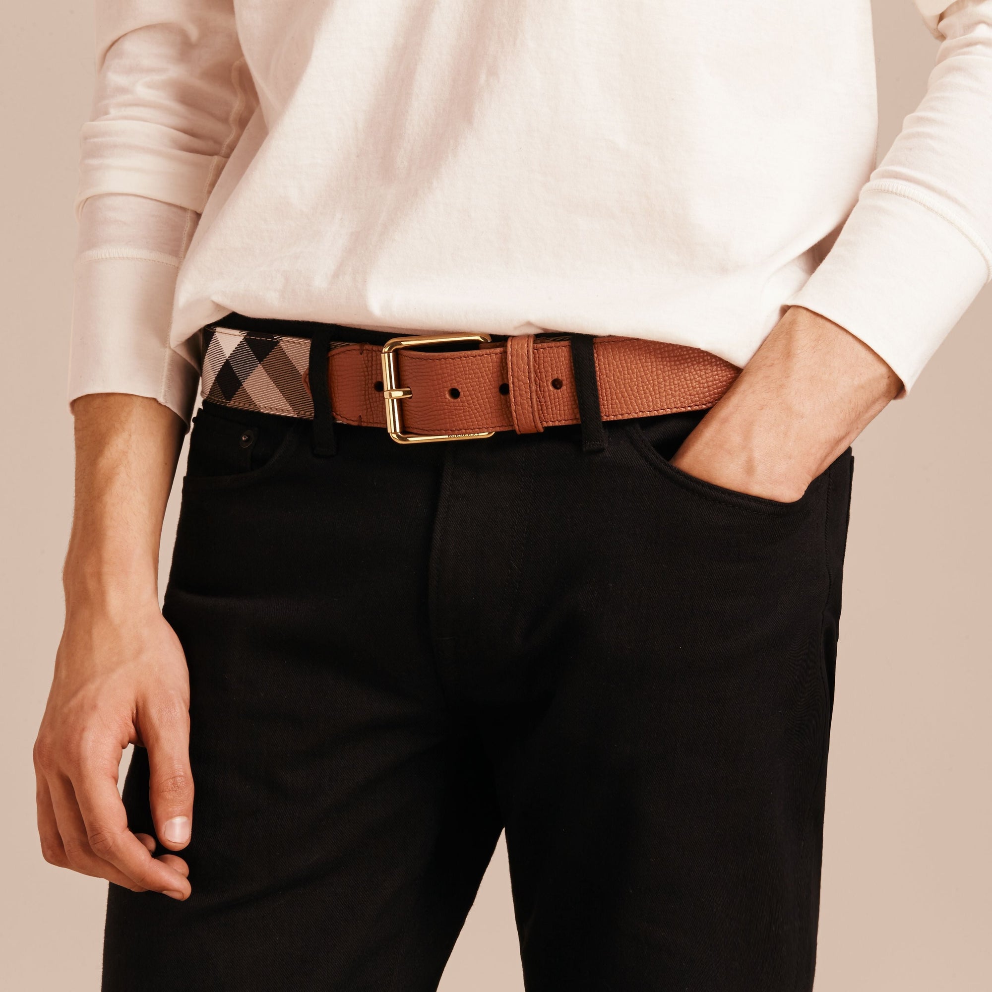 RUSSET Ceinture en coton House check et cuir