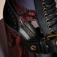GARNET PINK Bottines à plateforme en cuir et peau de serpent avec découpes