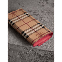 PLUM PINK Portefeuille continental à motif Haymarket check avec cuir