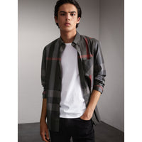 CHARCOAL Chemise en coton extensible mélangé à motif check avec col boutonné