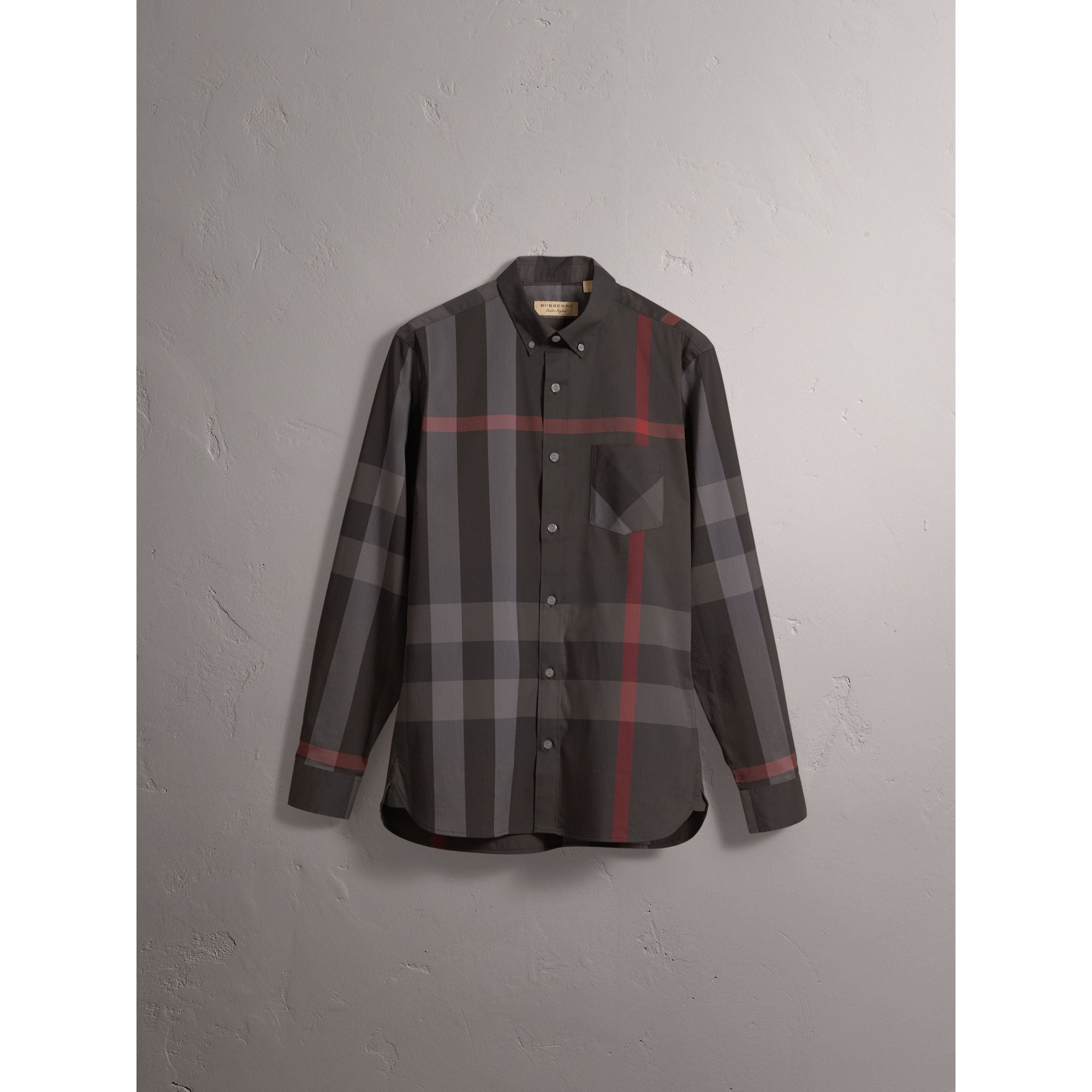 CHARCOAL Chemise en coton extensible mélangé à motif check avec col boutonné