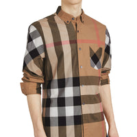 CAMEL Chemise en coton extensible mélangé à motif check avec col boutonné