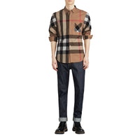 CAMEL Chemise en coton extensible mélangé à motif check avec col boutonné