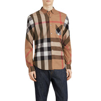 CAMEL Chemise en coton extensible mélangé à motif check avec col boutonné
