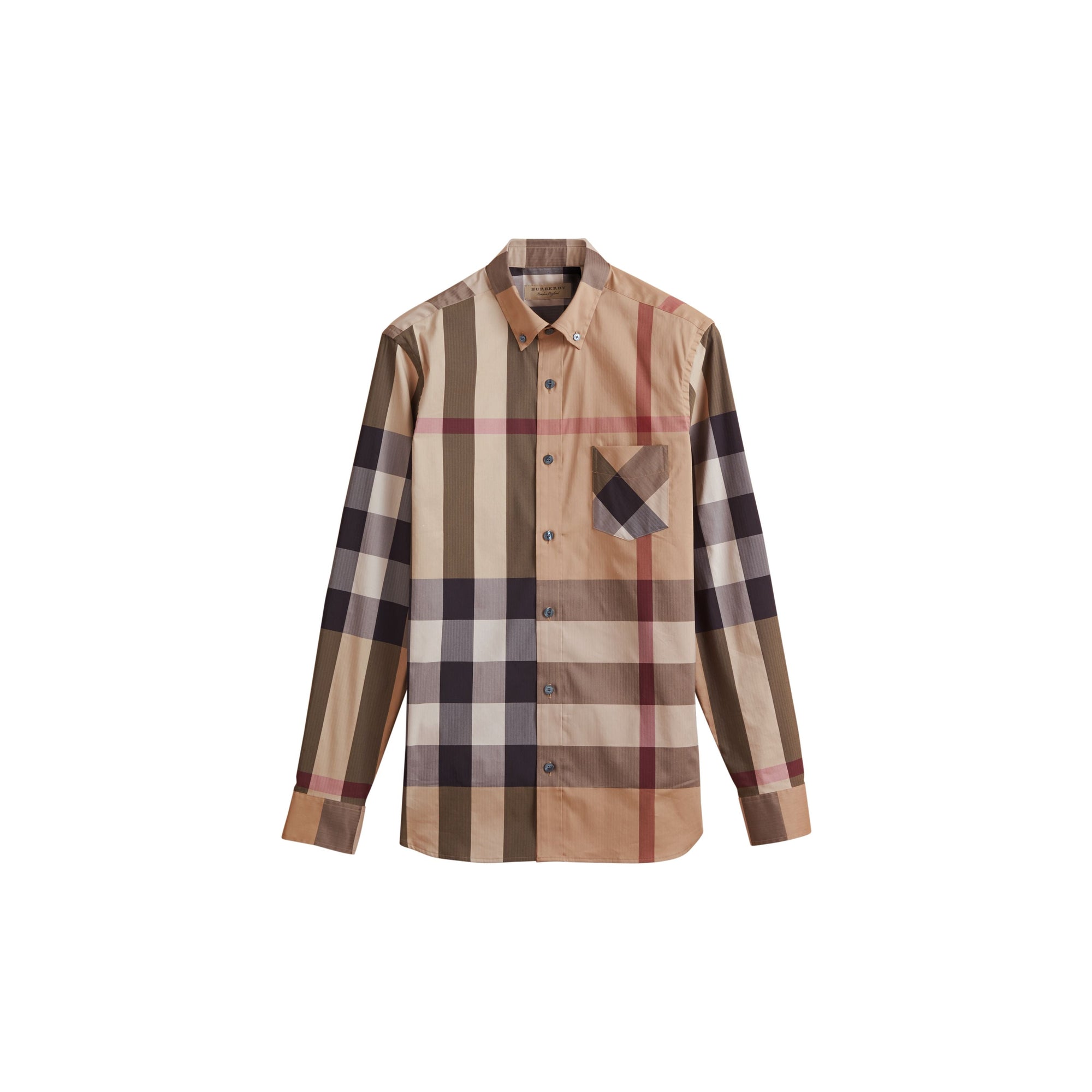 CAMEL Chemise en coton extensible mélangé à motif check avec col boutonné