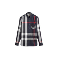 NAVY Chemise en coton extensible mélangé à motif check avec col boutonné