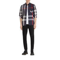 NAVY Chemise en coton extensible mélangé à motif check avec col boutonné