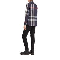 NAVY Chemise en coton extensible mélangé à motif check avec col boutonné