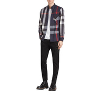 NAVY Chemise en coton extensible mélangé à motif check avec col boutonné