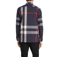 NAVY Chemise en coton extensible mélangé à motif check avec col boutonné