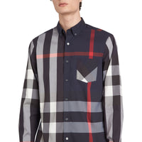 NAVY Chemise en coton extensible mélangé à motif check avec col boutonné