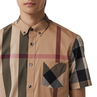 CAMEL Chemise à manches courtes en coton extensible mélangé avec motif check