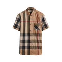 CAMEL Chemise à manches courtes en coton extensible mélangé avec motif check