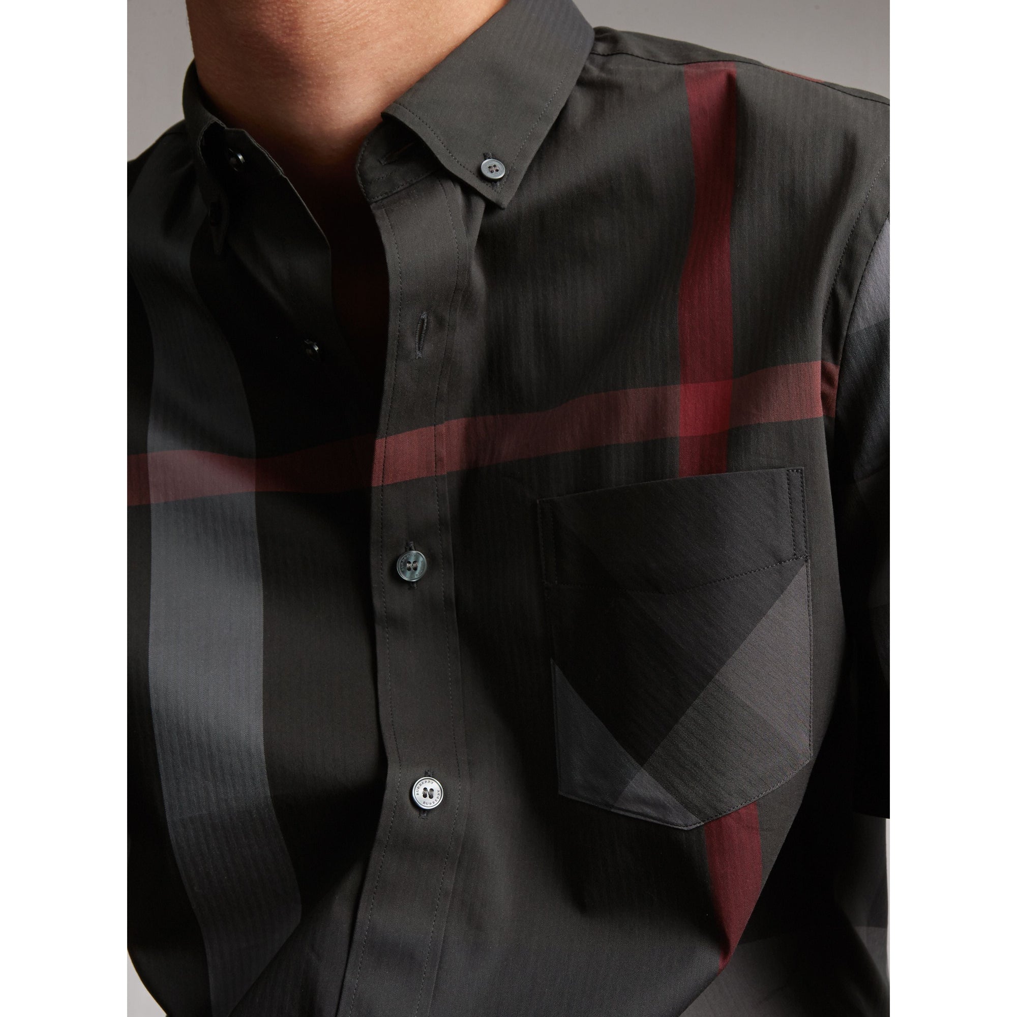 CHARCOAL Chemise à manches courtes en coton extensible mélangé avec motif check