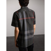 CHARCOAL Chemise à manches courtes en coton extensible mélangé avec motif check