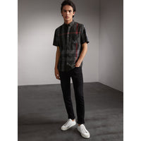CHARCOAL Chemise à manches courtes en coton extensible mélangé avec motif check