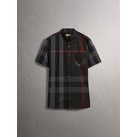 CHARCOAL Chemise à manches courtes en coton extensible mélangé avec motif check
