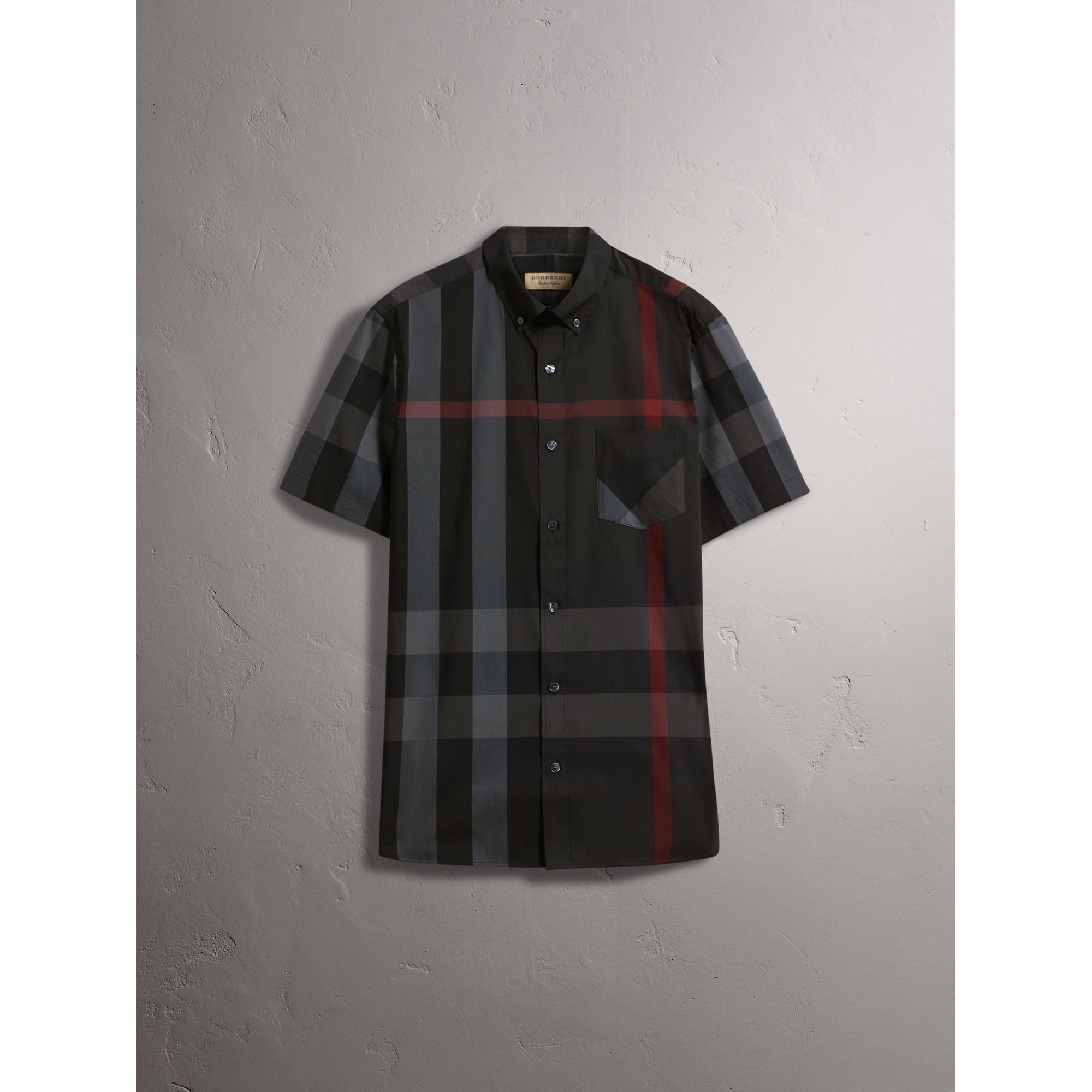 CHARCOAL Chemise à manches courtes en coton extensible mélangé avec motif check