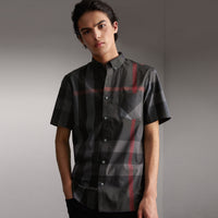 CHARCOAL Chemise à manches courtes en coton extensible mélangé avec motif check