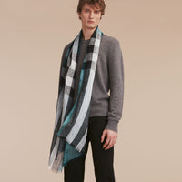 DARK TEAL Écharpe légère en lin à motif check