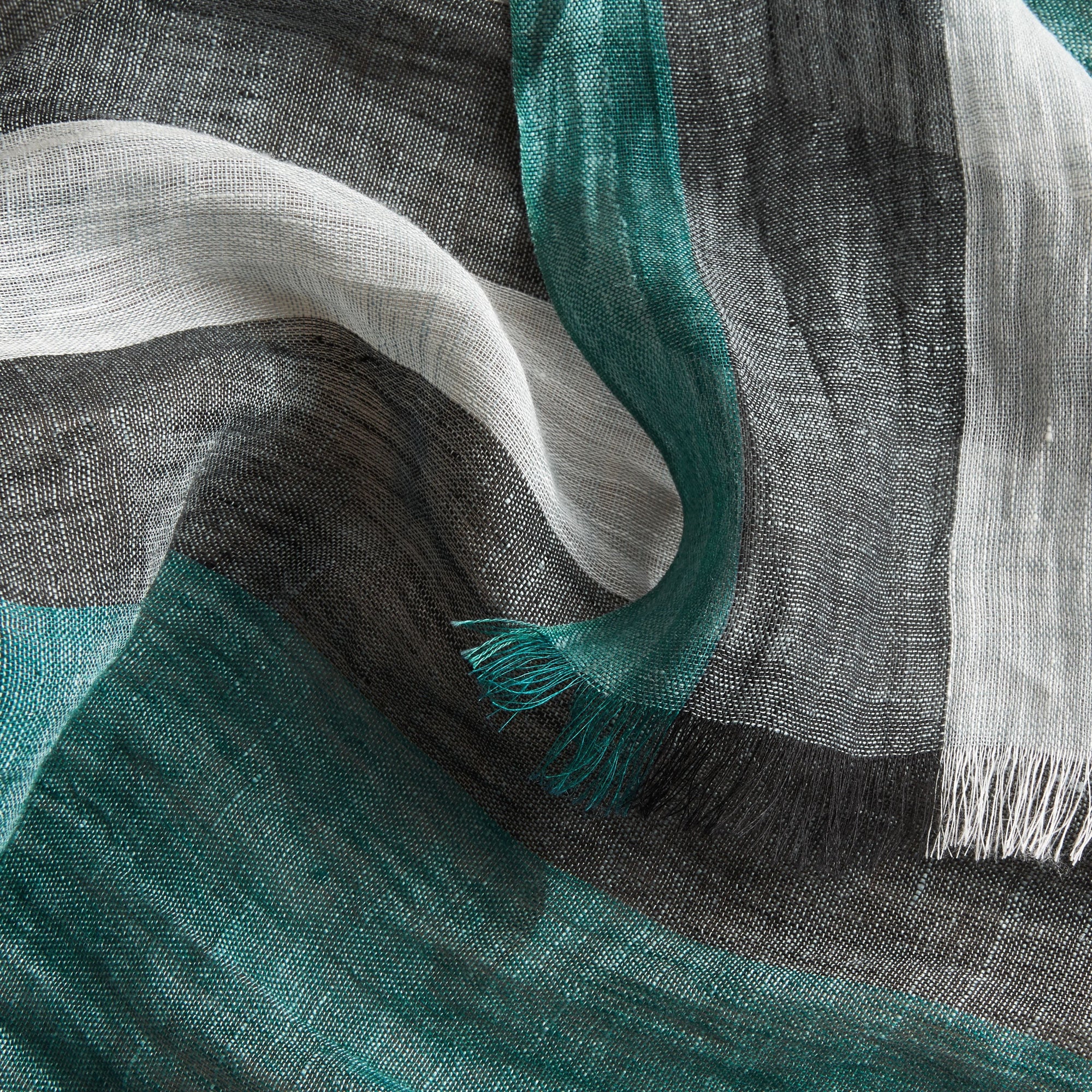 DARK TEAL Écharpe légère en lin à motif check