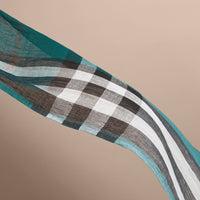 DARK TEAL Écharpe légère en lin à motif check